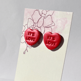 Heart stud earrings in red (set of 3) - LeonNata